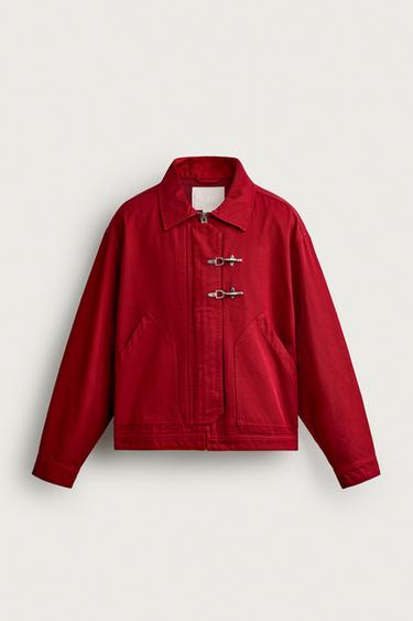 Zara RELAXED-FIT JACKET WITH METAL FROG FASTENINGS - Red