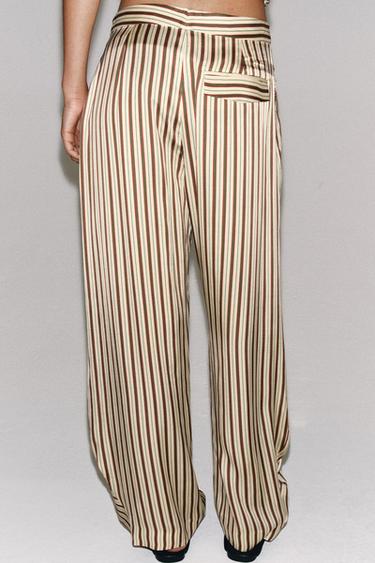 ZW COLLECTION STRIPED BALLOON TROUSERS - Ecru / Maroon by Zara - Image 7