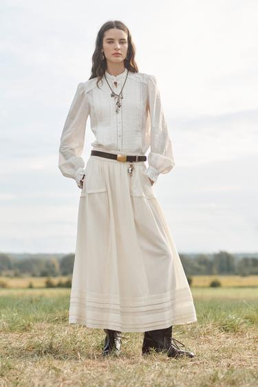 Zara LACE AND WOOL LIMITED EDITION SKIRT - Ecru