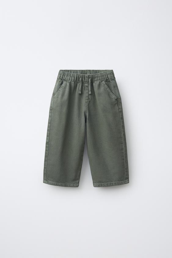 LOOSE TWILL TIE WAIST TROUSERS - Green by Zara - Image 0