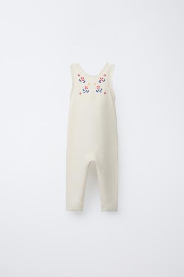LONG KNIT DUNGAREES WITH CROSS STITCH DETAIL - Ecru by Zara - Image 0