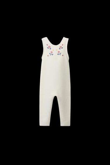 Zara LONG KNIT OVERALLS WITH CROSS-STITCH DETAILS - Ecru - Image 0
