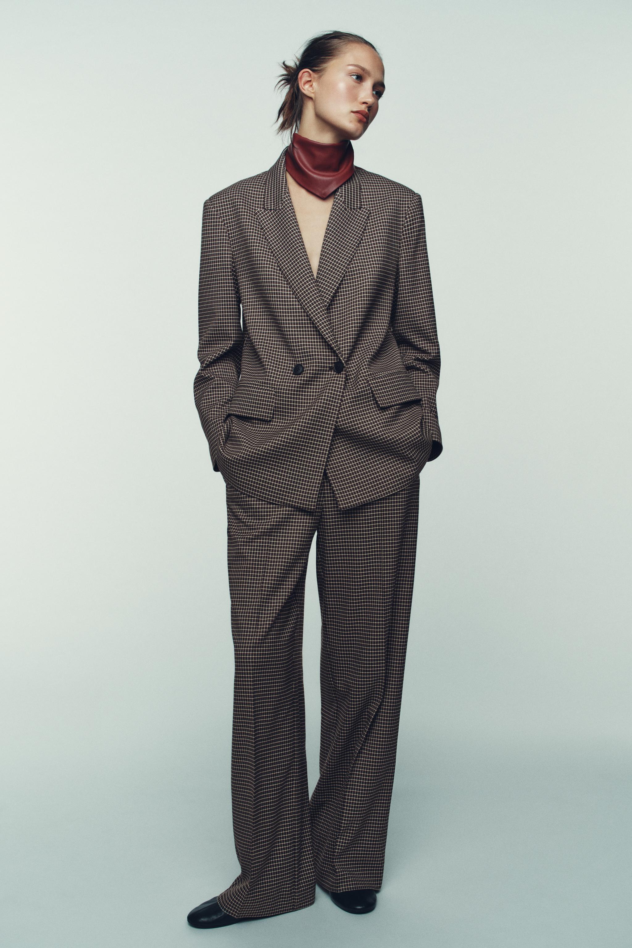 PANTALON DROIT À CARREAUX AVEC CEINTURE