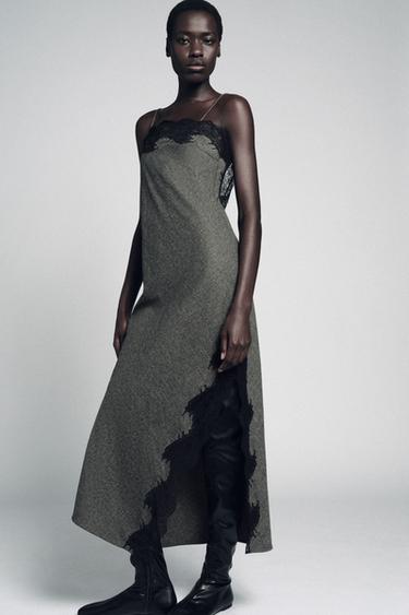 ZW COLLECTION LIMITED EDITION LACE WOOL DRESS - Grey / Beige by Zara