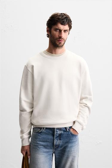 BASIC CREW NECK SWEATSHIRT - Oyster-white by Zara