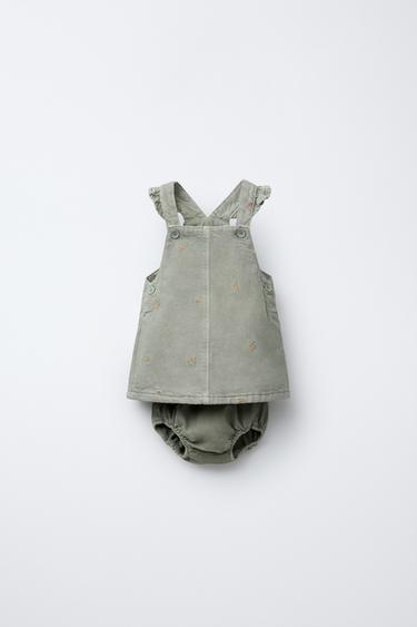 Zara EMBROIDERED FLORAL TWILL PLAYSUIT - Light green