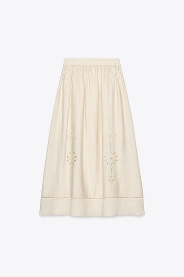CUTWORK EMBROIDERY MIDI SKIRT - Ecru by Zara - Image 6