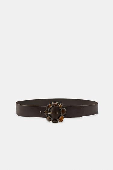 STONE BUCKLE BELT - Brown by Zara