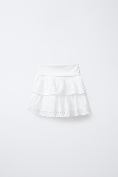 SCHIFFLI EMBROIDERY TURN-UP WAIST SKIRT - White by Zara - Image 1