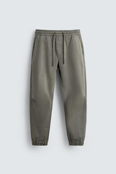 Zara SLIM FIT JOGGER WAIST PANTS - Light khaki