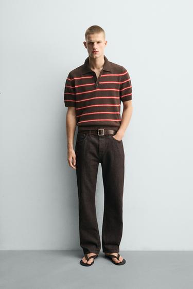POLO PUNTO JACQUARD RAYAS - Marrón de Zara