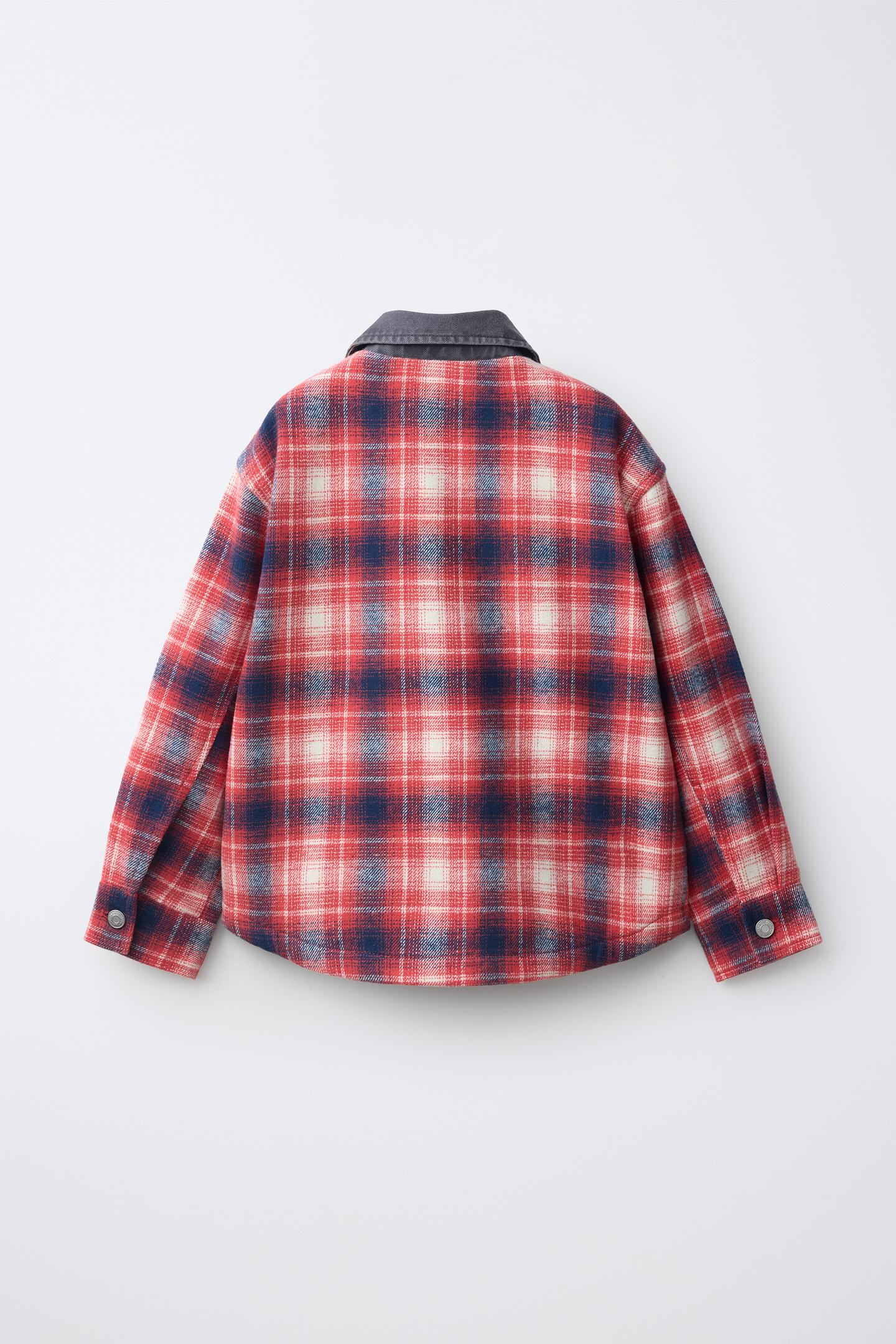 Детская рубашка Zara Plaid Overshirt, цвет: Красный — фото 2