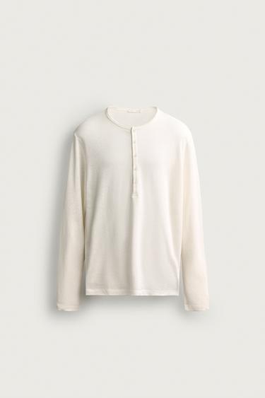 Zara COTTON-LINEN REGULAR FIT POLO SHIRT - Oyster-white