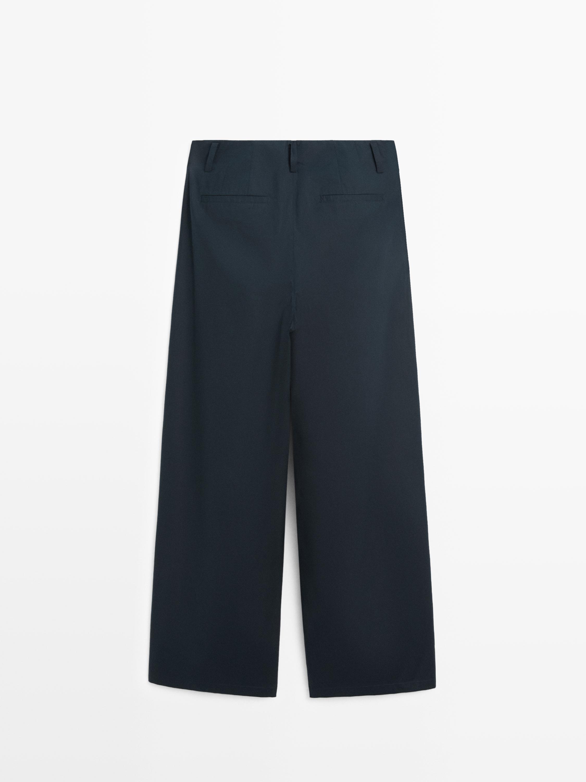 Pantalon barrel fit à pinces en coton