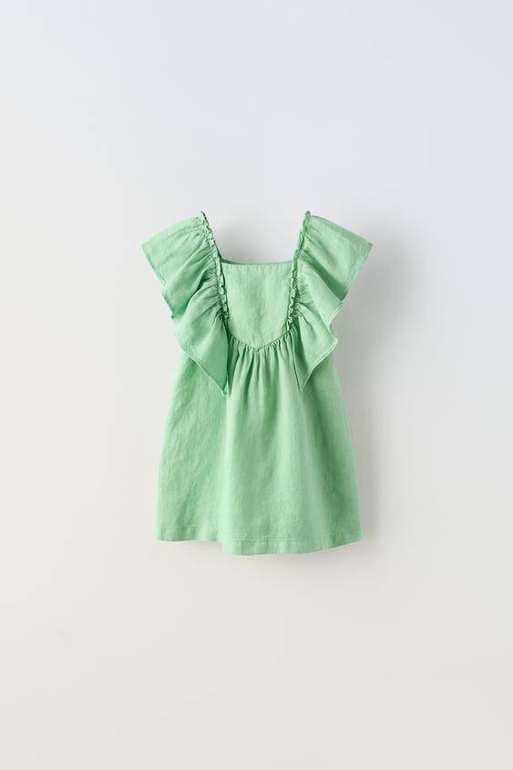 LINEN DRESS WITH RUFFLES - Light green | ZARA Georgia