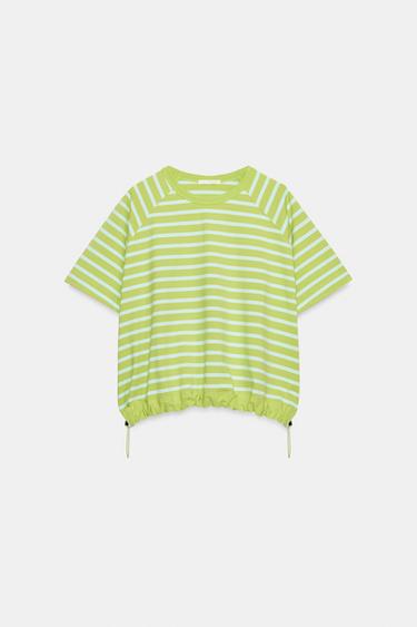 STRIPED T-SHIRT WITH STOPPERS - Green by Zara
