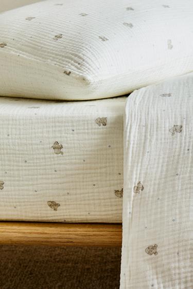 CHILDREN'S MUSLIN ELEPHANT FITTED SHEET - Grey by Zara - Image 5