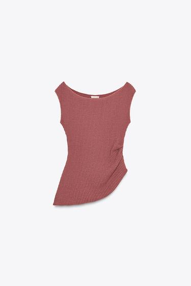 Zara DRAPED TEXTURED TOP - Burgundy - Image 0