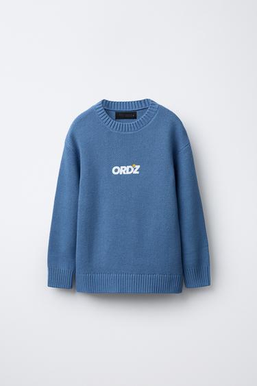 KNIT SWEATER WITH SLOGAN - Bluish by Zara