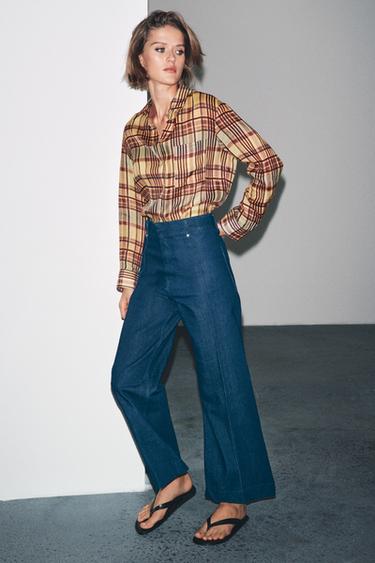 Zara ZW COLLECTION HIGH WAIST WIDE LEG JEANS - Blue