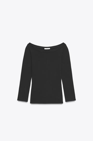 BOAT NECK T-SHIRT - Black by Zara - Image 4