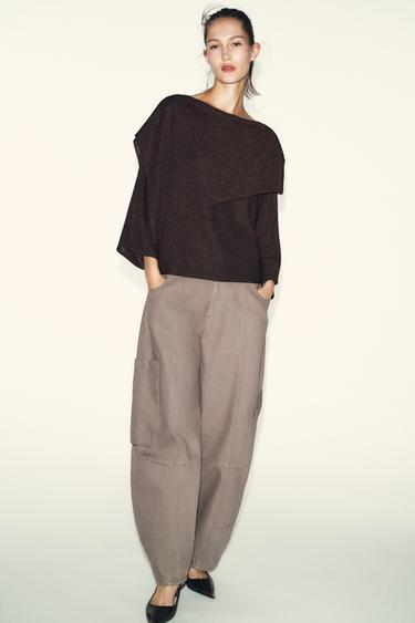 METALLIC THREAD KNIT CAPE JUMPER - Brown by Zara