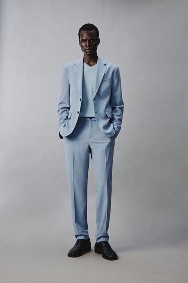 COMFORT TEXTURED SUIT BLAZER - Sky blue by Zara