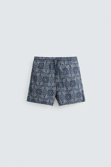 PAISLEY PRINTED MID-LENGTH SWIMMING TRUNKS - Navy blue by Zara