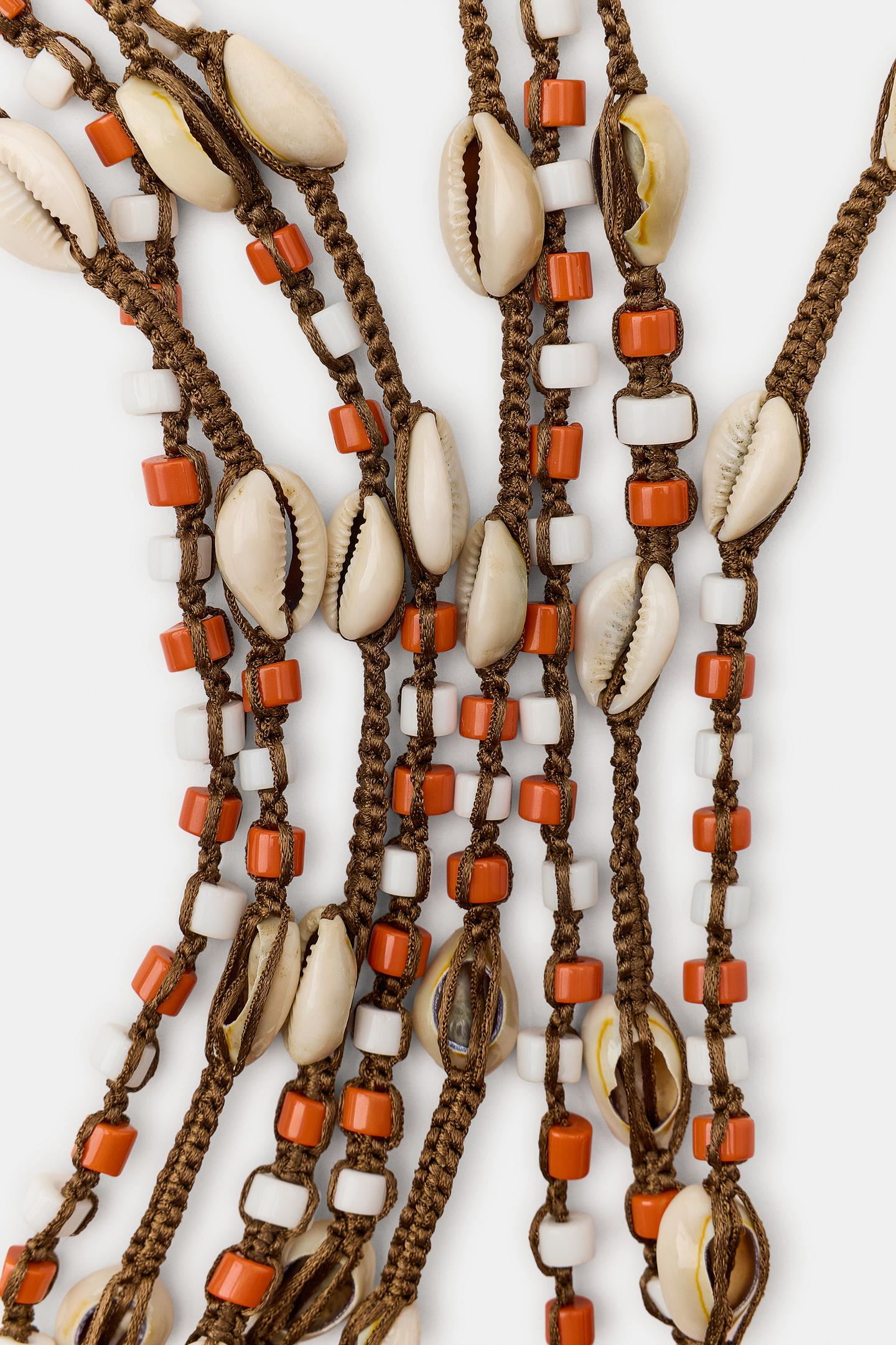 Женский ремень Zara Shell and Bead Cord, цвет: Коричневый — фото 5