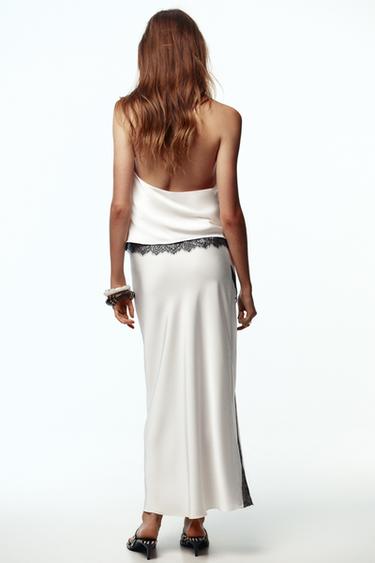 SATIN MIDI SKIRT WITH LACE - Ecru by Zara - Image 3