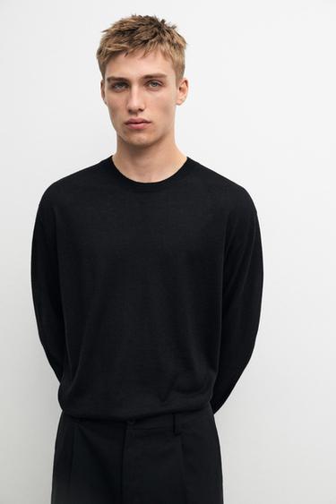 Pull col rond 100 % cachemire - Noir de Zara