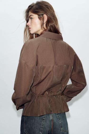 STRIPED SURPLICE SHIRT - Brown / Ecru by Zara - Image 0