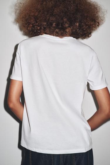 T-SHIRT WITH METALLIC PRINT - Golden by Zara - Image 2