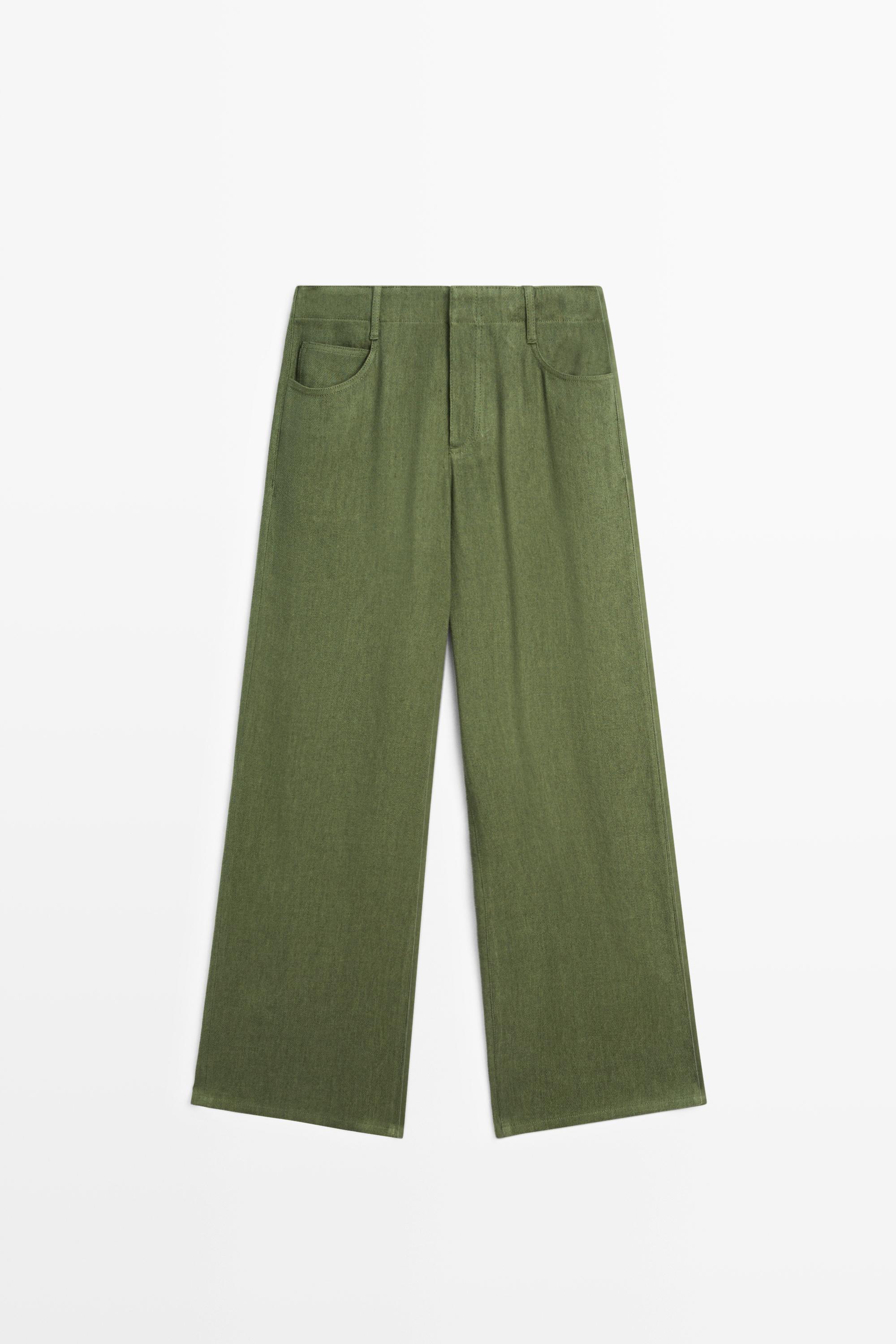 Pantalon droit en lin mélangé