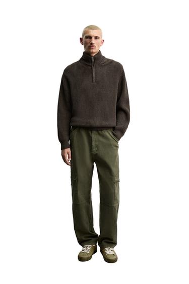PURL KNIT QUARTER-ZIP SWEATER - brown vigore by Zara
