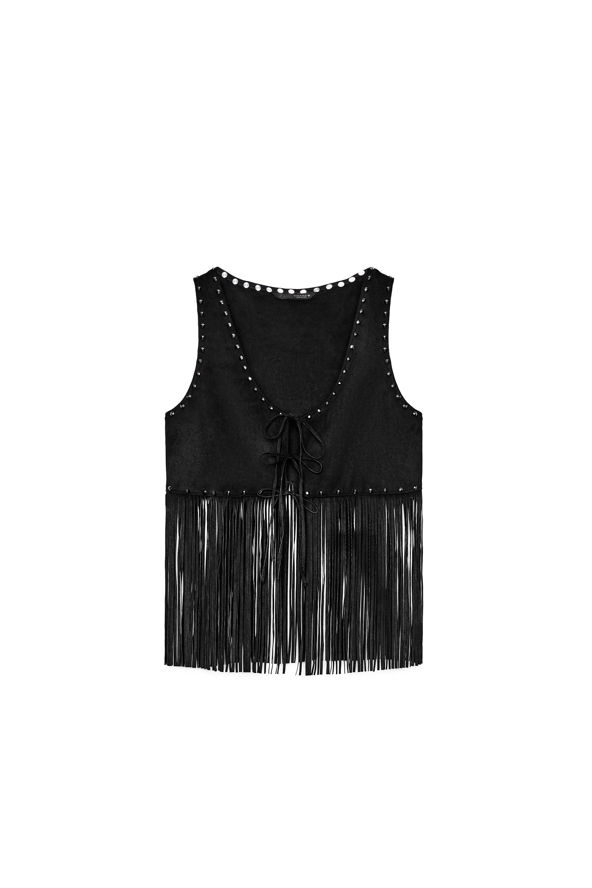 FRINGED STUDDED VEST - Black | ZARA South Africa
