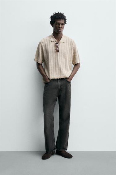 GERIBBELDE TRICOT POLO - Ecru van Zara