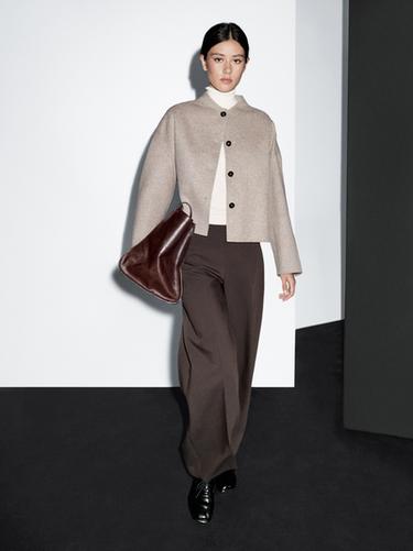 Zara Short wool blend coat with high collar - Light camel - Image 0