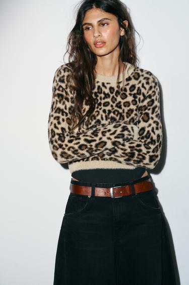 ANIMAL PRINT FAUX FUR KNIT JUMPER - Leopard by Zara