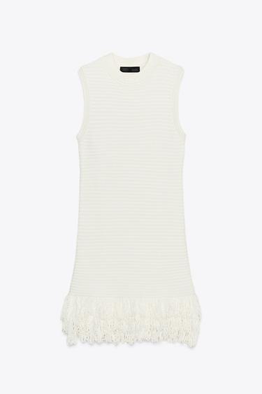 VESTIDO PUNTO CUADRILLÉ FLECOS - Crudo de Zara