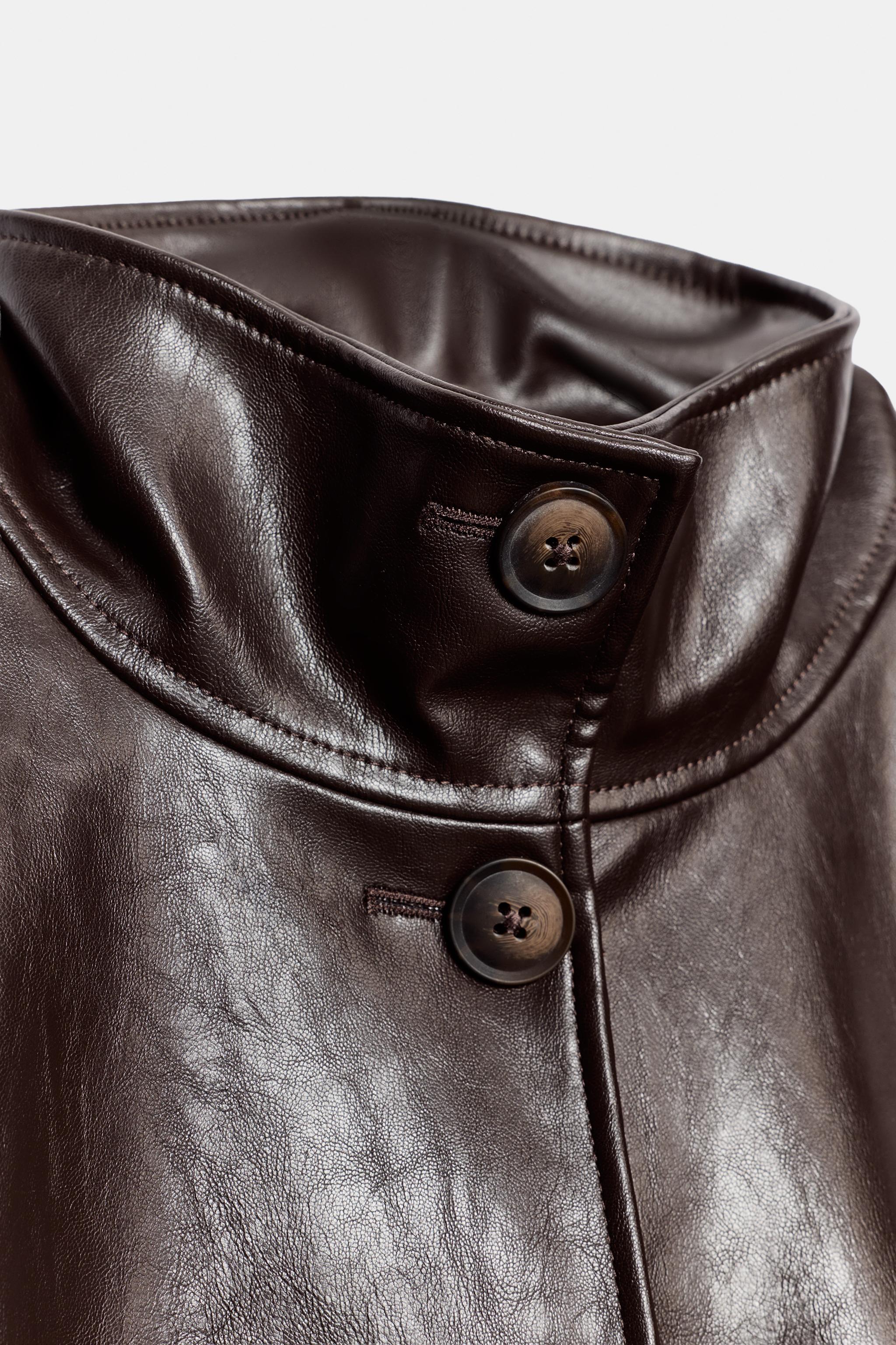 Женские куртки Zara FAUX LEATHER SHOULDER PAD TRENCH JACKET — фото 8
