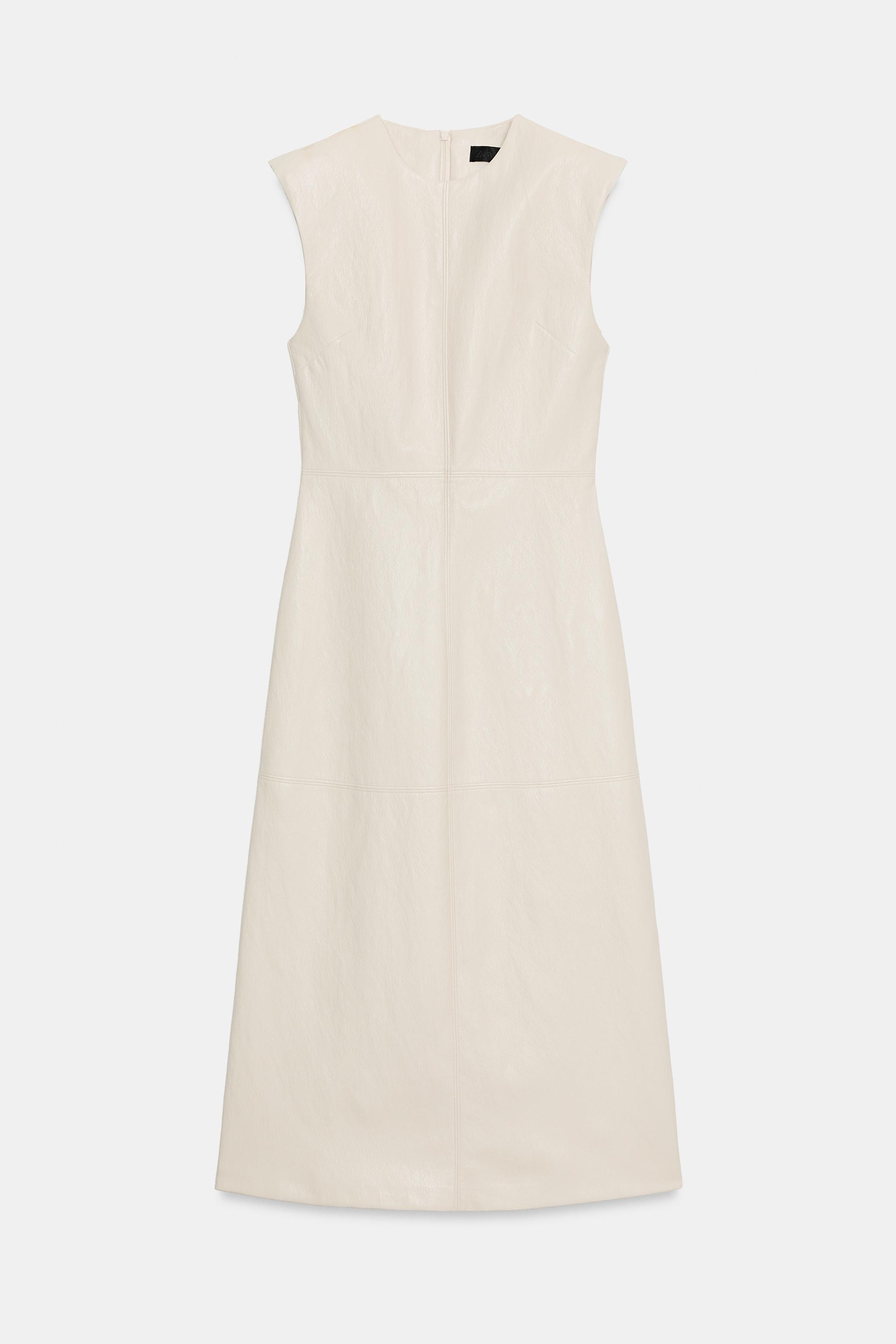 MIDI FAUX LEATHER DRESS WITH SHOULDER PADS