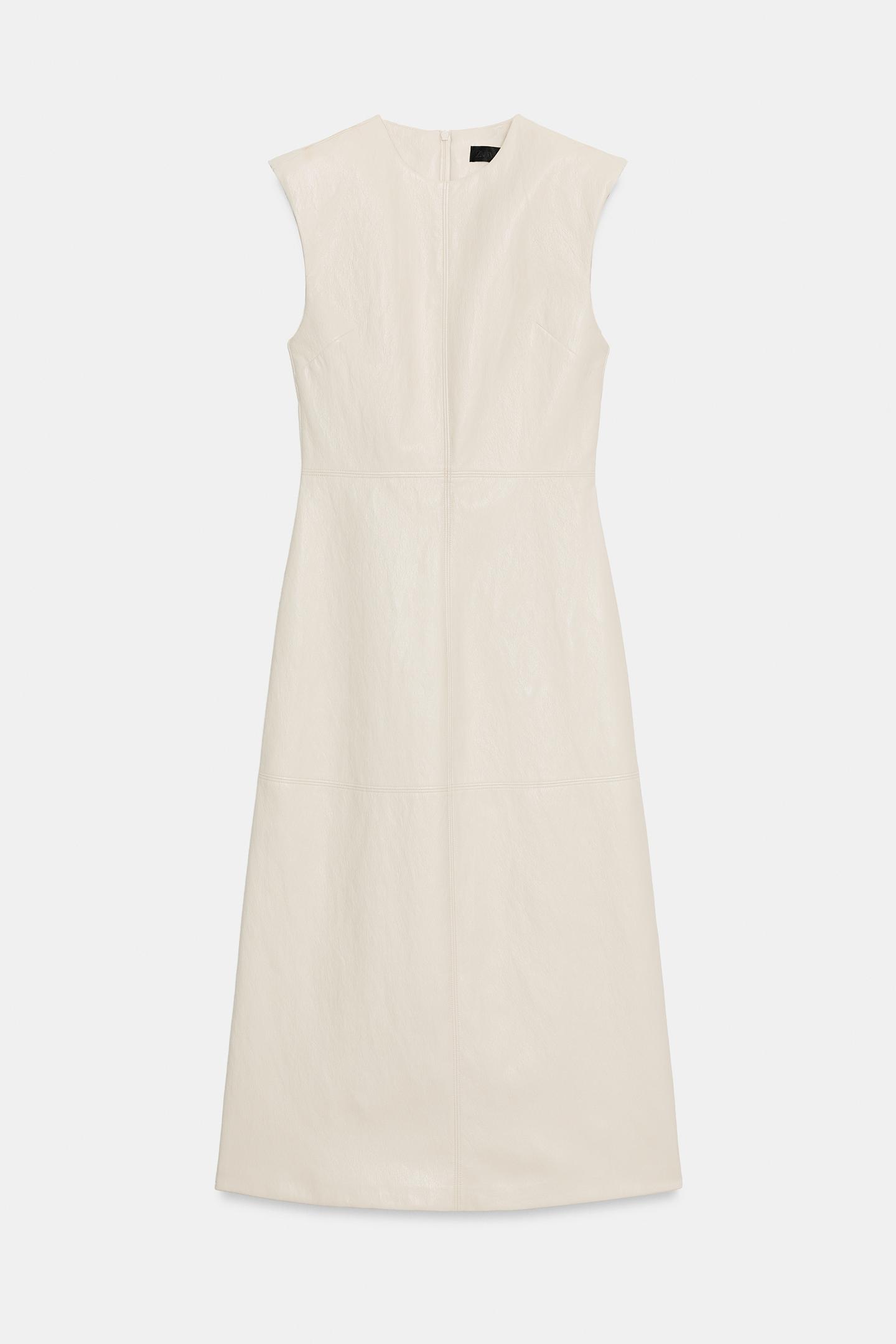 Женское платье Zara MIDI Faux Leather Dress with Shoulder Pads, цвет: Экрю — фото 7