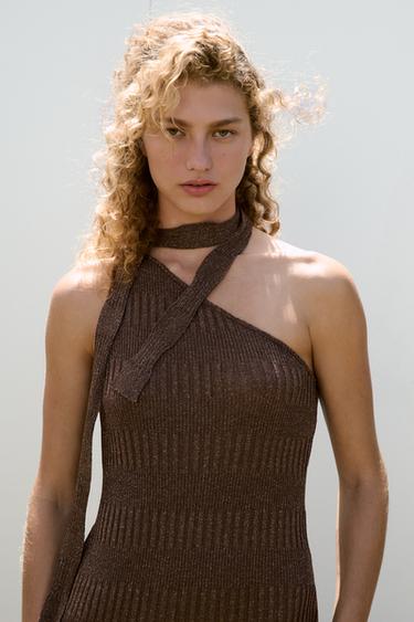 ASYMMETRIC FOULARD MIDI DRESS - Chocolate by Zara - Image 1