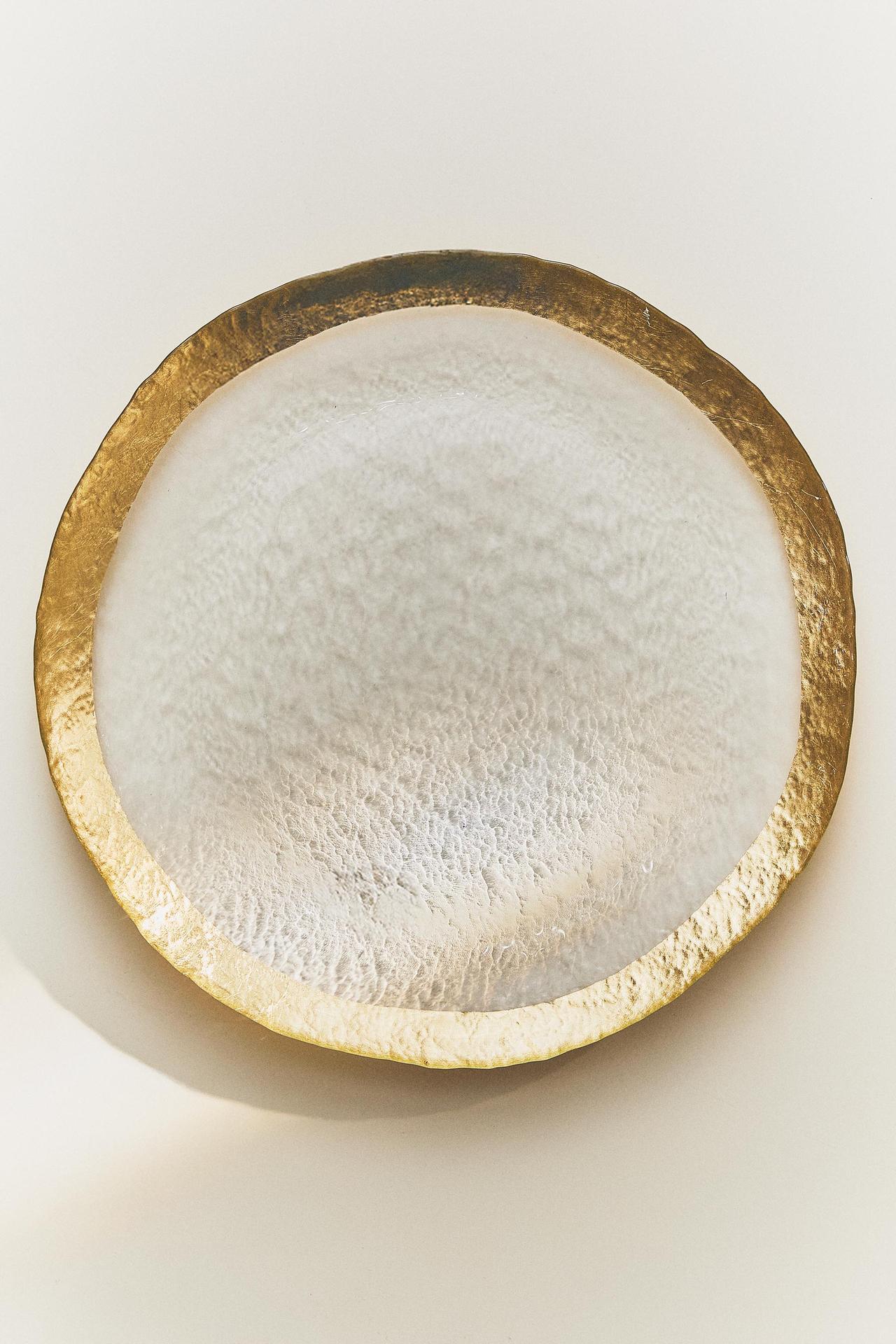 GLASS SERVICE PLATE WITH RIM — Gold