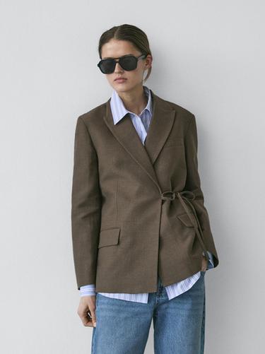 Americana cruzada lazo mezcla algodón - Verde oscuro de Zara