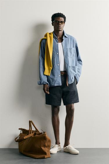 100% LINEN REGULAR FIT BERMUDA SHORTS - Navy blue by Zara