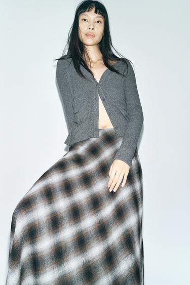 ZW COLLECTION CHECK MIDI SKIRT - Brown by Zara - Image 3