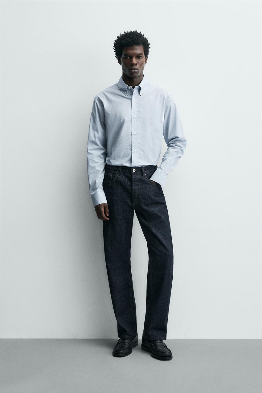 レギュラーフィットチェックシャツ - ホワイト/空色 | ZARA Japan / 日本
