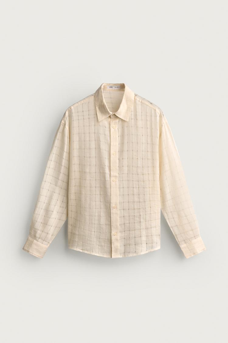Camisa jacquard a cuadros de corte relajado de lino/algodón 6